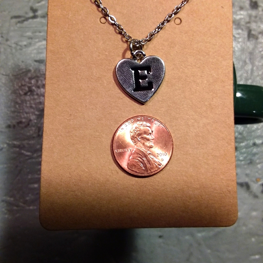 Initial "E" Heart Charm Necklace